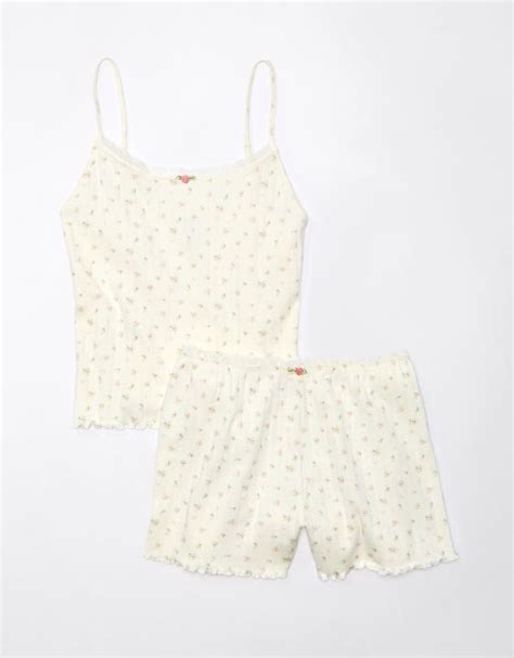 Ae Lace Trim Pointelle Tank And Shorts Pj Set