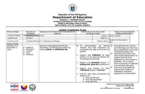 Hlp October 31 November 3 2023 Republic Of The Philippines Department Of Education Region Ii