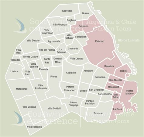 Buenos Aires Tourist Neighborhoods Map - Southwind Experience