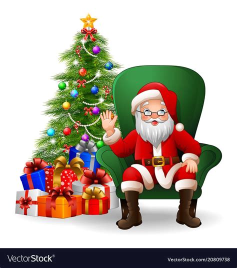 Cartoon Santa Claus Sitting On Green Arm Chair Vector Image Christmas