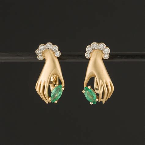 Hand Earrings | Vintage Emerald & Diamond Hand Earrings - Trademark Antiques