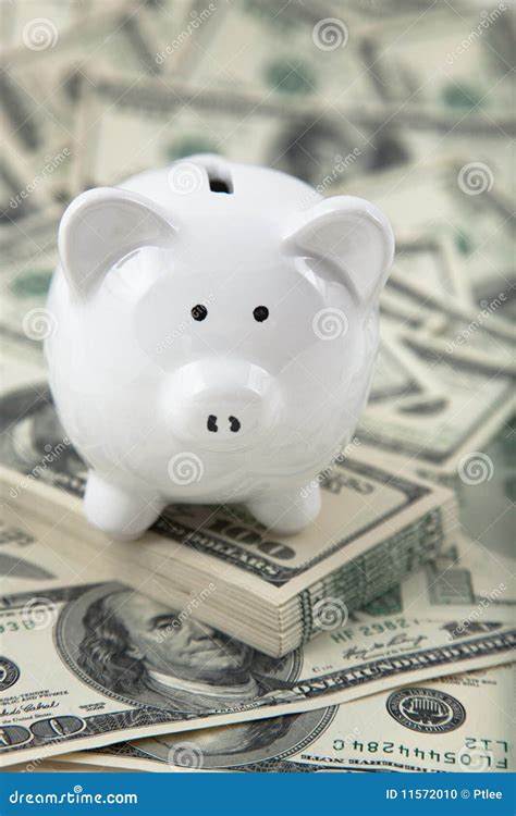 Cute Piggy Bank On A Stack Of Cash Stock Photo Image Of Bank Savings