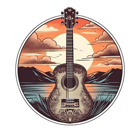 Premium Ai Image A Guitar In A Circle With The Sun Behind It