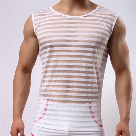 2017 Fashion Brand Striped Men Sexy Mesh Fitness Bodybuilding Tank Tops