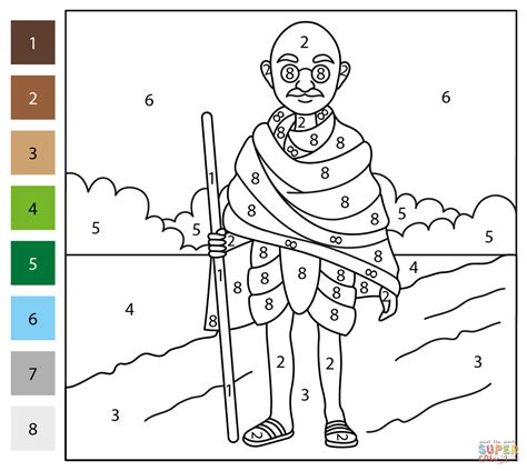 Mahatma Gandhi Color By Number Free Printable Coloring Pages