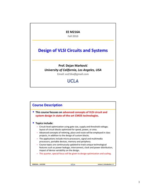 Design of VLSI Circuits and Systems