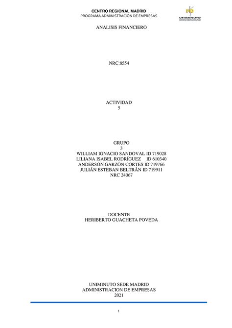 Actividad 5 Financiera CENTRO REGIONAL MADRID PROGRAMA ADMINISTRACIN