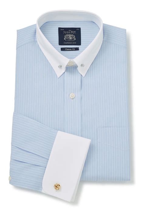 Buy Savile Row Blue Stripe Classic Pin Collar Double Cuff Shirt From