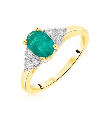 9ct Yellow And White Gold Oval Emerald And Round Brilliant Cut Diamond