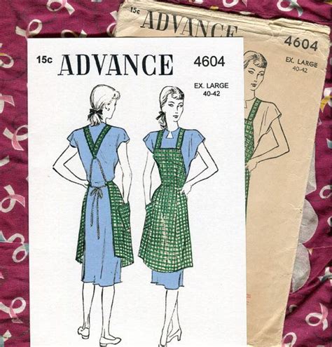 Vintage 1940s Bib Apron Pattern Advance 4604 Xlarge 40 42 Bust Etsy