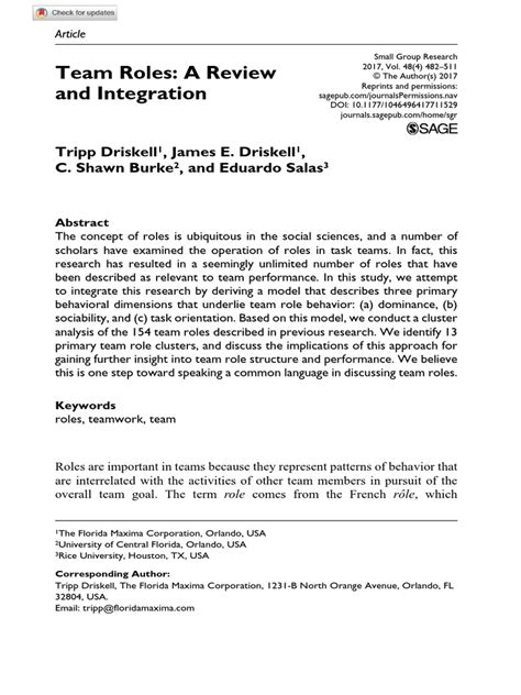 Team Roles Review Pdf Leadership Psychology