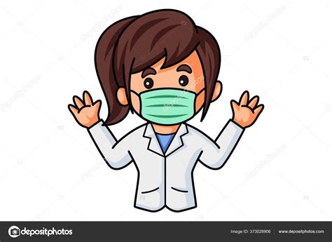 Vector Cartoon Illustration Lady Doctor Wearing Surgical Mask Giving Shocking Stock Vector Image