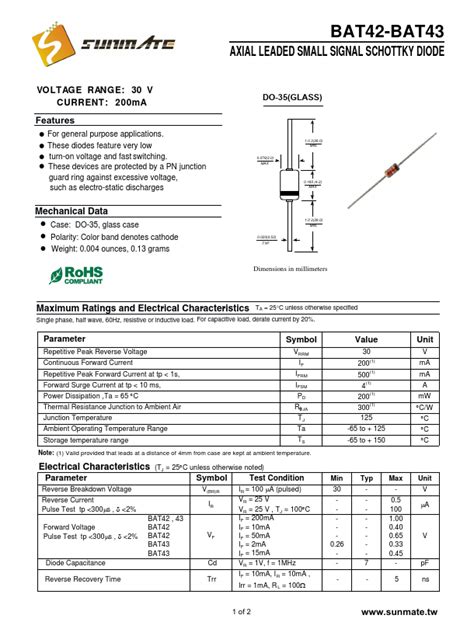 Bat Sunmate Diode Hoja De Datos Ficha T Cnica Distribuidor