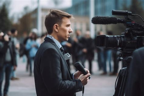 Premium Photo Journalist Reporting Live From A Major News