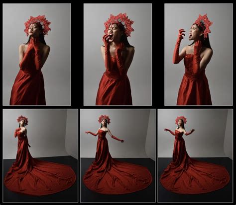 Artstation X125 Red Vampire Queen Pose Reference Pack Resources Gown With Gloves Red