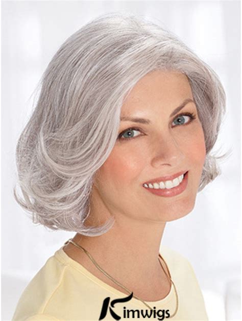 Grey Short Wig Remy Human Wavy Style Chin Length With Capless