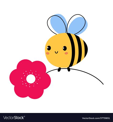 Cute Honey Bee Flying With Pink Flower Lovely Vector Image