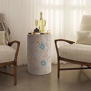 Amazon Pemar Mother Of Pearl Inlaid Cylinder Drum End Table Nacre