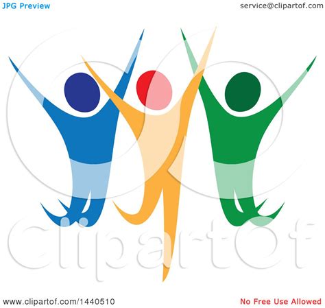 Clipart Of A Group Of Colorful People Dancing Or Cheering Royalty