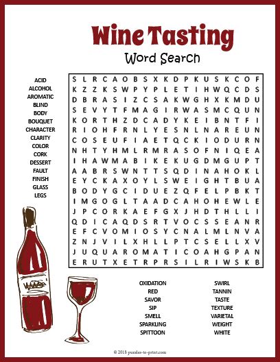 Wine Tasting Word Search Puzzle