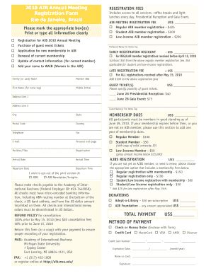 Fillable Online Aib Msu 2010 AIB Annual Meeting Registration Form Rio