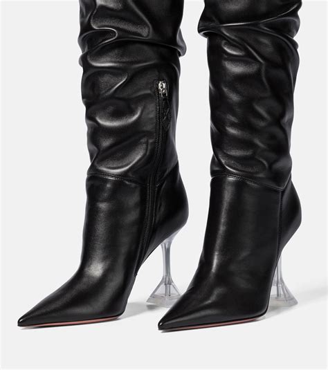 Olivia Leather Over The Knee Boots In Black Amina Muaddi Mytheresa