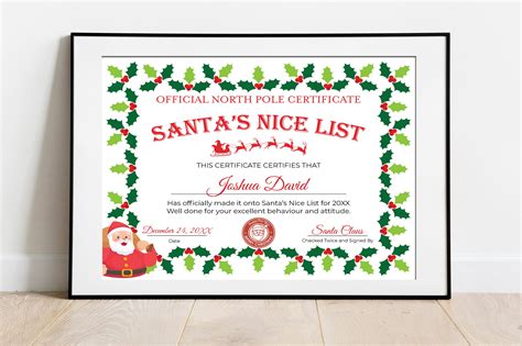 Editable And Printable Santa Nice List Christmas Certificate Templates — Posh Park