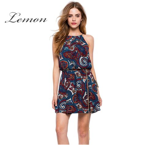 Lemon Summer Print Women Dress Sexy Cut Out Belt Bodycon Mini Dress