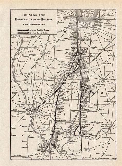 1928 Antique Chicago And Eastern Illinois Railway Map Chaffee Evansville St Louis Vintage