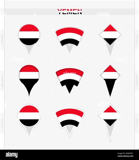 Yemen Flag Set Of Location Pin Icons Of Yemen Flag Vector