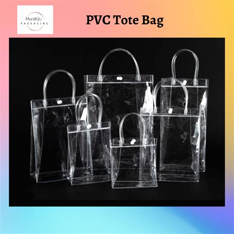 1pc Clear Pvc Tote Bag With Buttontransparent Shopping Bagfancy