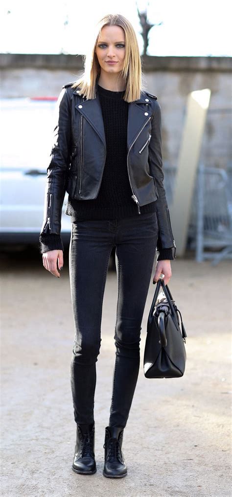 Black Leather Jacket Skinny Jeans Outfit Street Style Leather