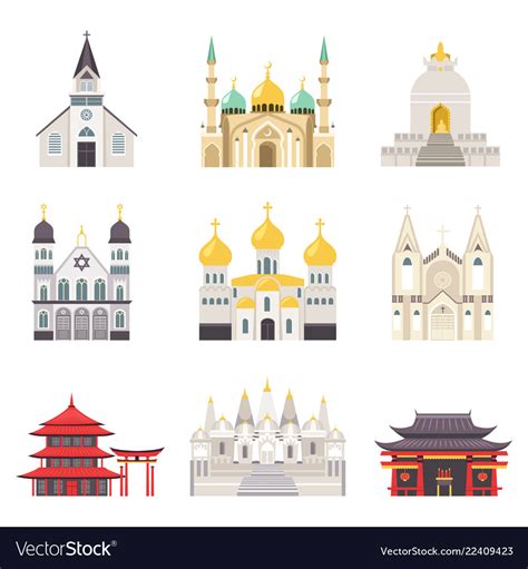 Holy religious buildings from all over world set Vector Image