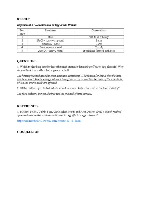 FST261 EGGS LAB Report RESULT Experiment 5 Denaturation Of Egg