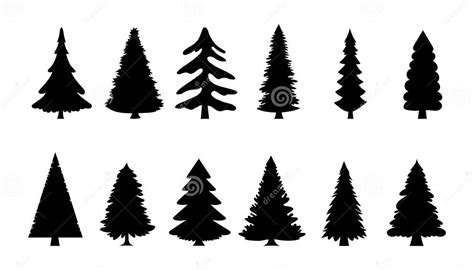 Set Of Christmas Tree Silhouettes On White Background Stock Illustration Illustration Of