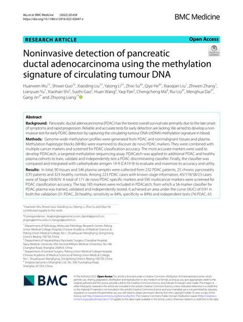 Pdf Noninvasive Detection Of Pancreatic Ductal Adenocarcinoma Using