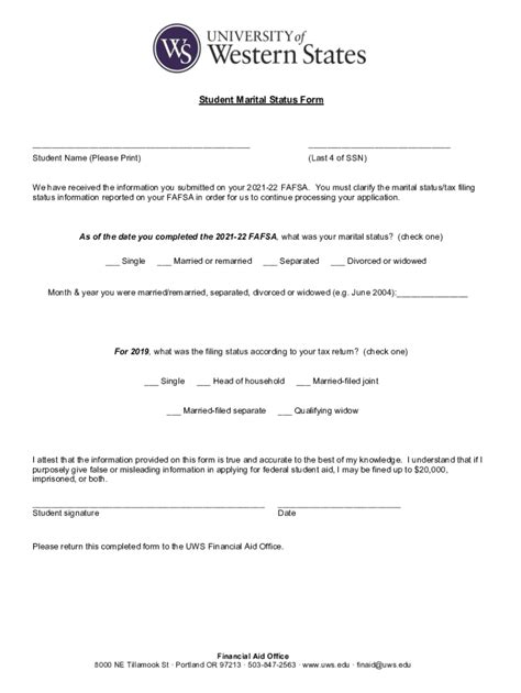 Fillable Online Ftp Uws 2020 2021 Marital Status Form Savannah