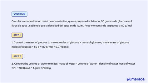 SOLVED Calcular la concentración molal de una solución que se prepara