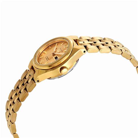 Seiko Series 5 Automatic Ladies Watch Gold Dial Yellow Gold Tone Stainless Steel Water