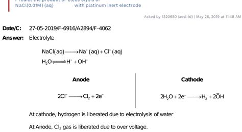 Predict The Product Of Electrolysis Of NaCl 0 01M Aq Solution With