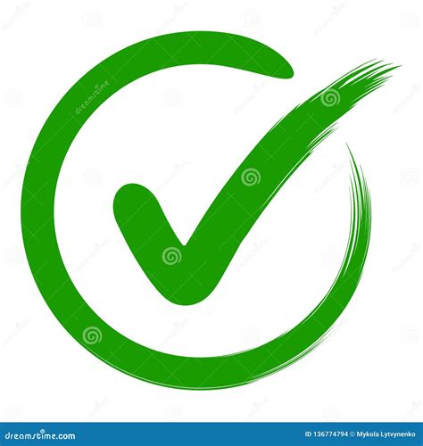 Approval Symbol Check Mark In A Circle Drawn Hand Vector Green Sign