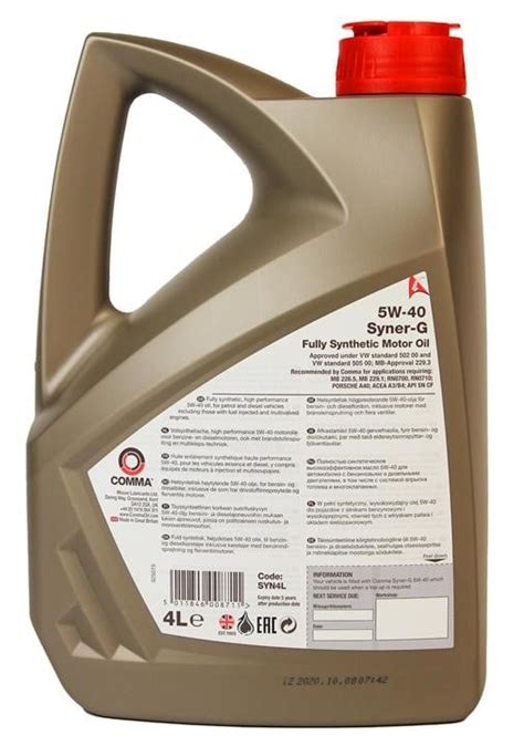 SYN4L Comma - Купить Масло моторное Comma Syner-G 5W-40, 4 л SYN4L ...