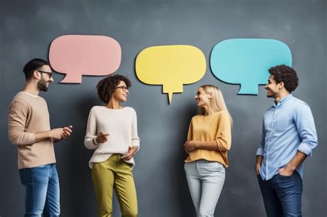 Un Grupo De Personas Con Burbujas De Habla En Una Pared Con Las