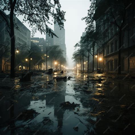 Premium Photo | A flooded city street or the aftermath of the flood