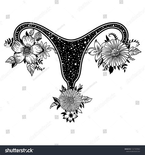 Beautiful Female Reproductive Organs Flowers Uterus Stock Vector