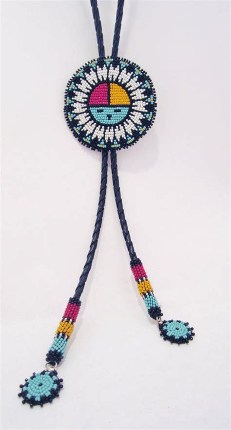 Native American Beaded Bolo Tie With A By Authenticnativemade 9800 Bead Work Jewelry