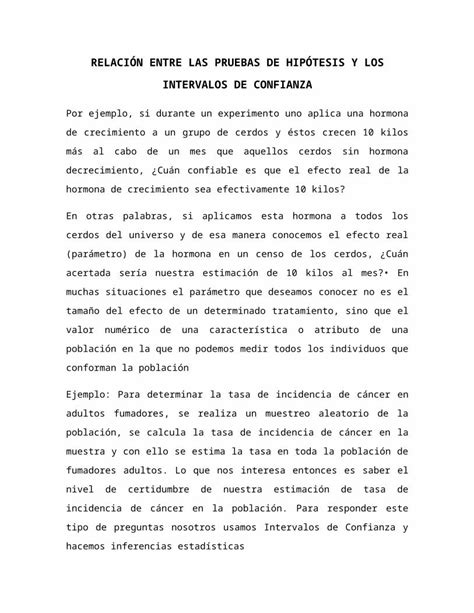 Relación entre las pruebas de hipótesis y los intervalos de confianza