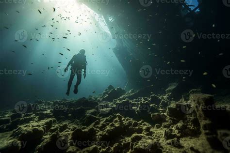 Free Diver Exploring A Shipwreck AI Generative 31563502 Stock Photo At