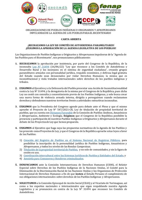 IIDS ORGANIZACIONES DE PUEBLOS RECHAZAN LEY DE COMITÉS DE AUTODEFENSA