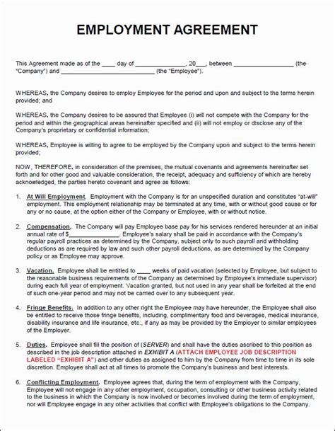 Contract Of Employment Template Unique Employment Agreement Template